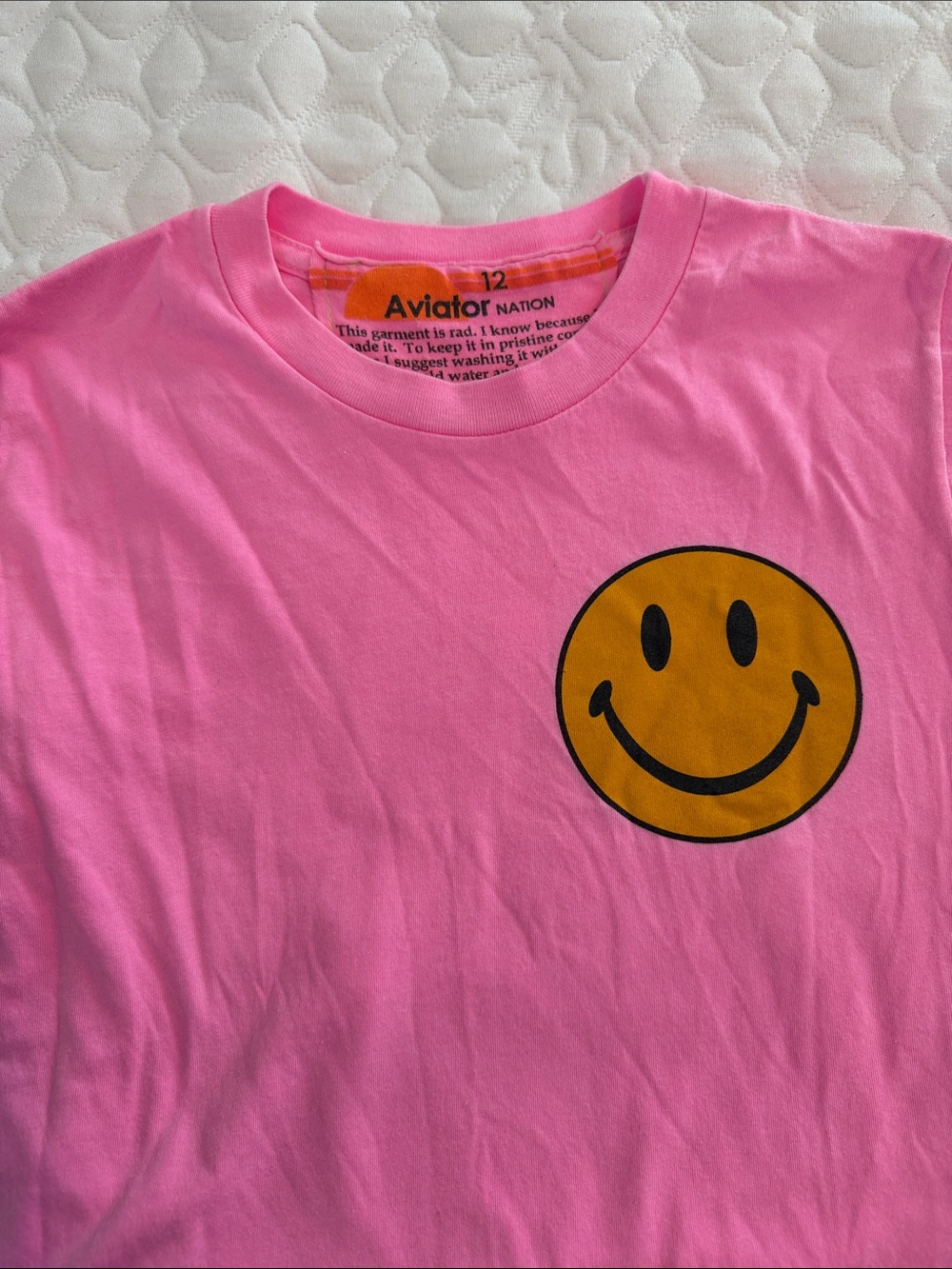 Aviator Nation Kids Pink Tee with Yellow Smiley